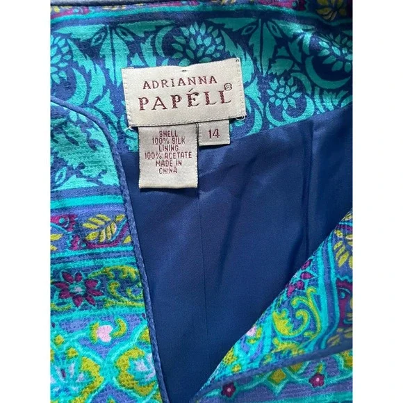 Adrianna Papell size 14 floral 100% silk vintage collarless blazer jacket - Picture 6 of 7